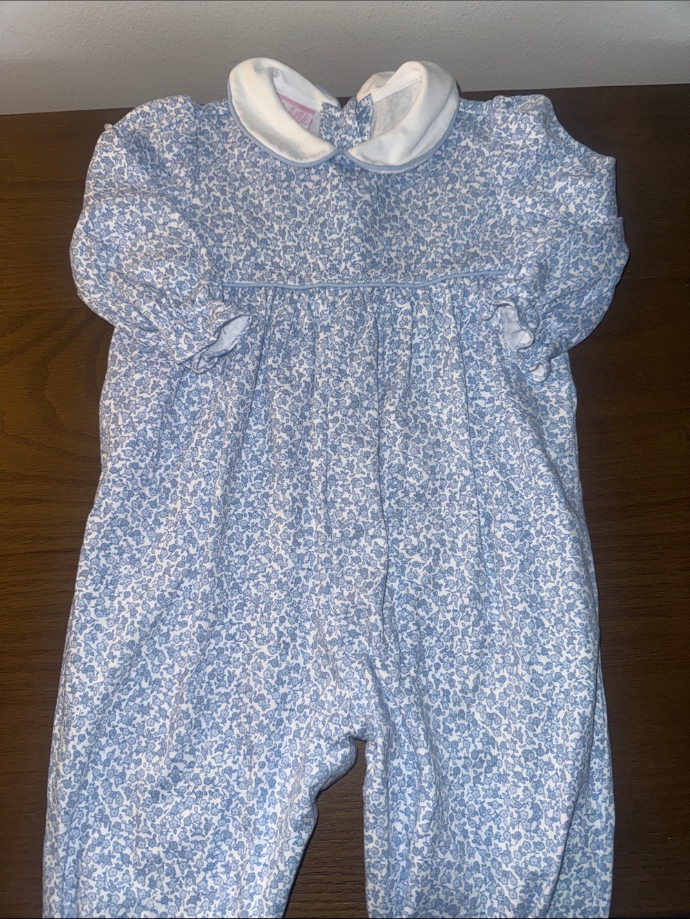 Petit Bebe Blue Floral Peter Pan Collar Baby Romper 9M